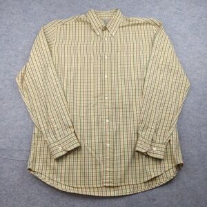 Beretta Shirt Mens XL Beige Green Plaid Button Down Long Sleeve Cotton Casual
